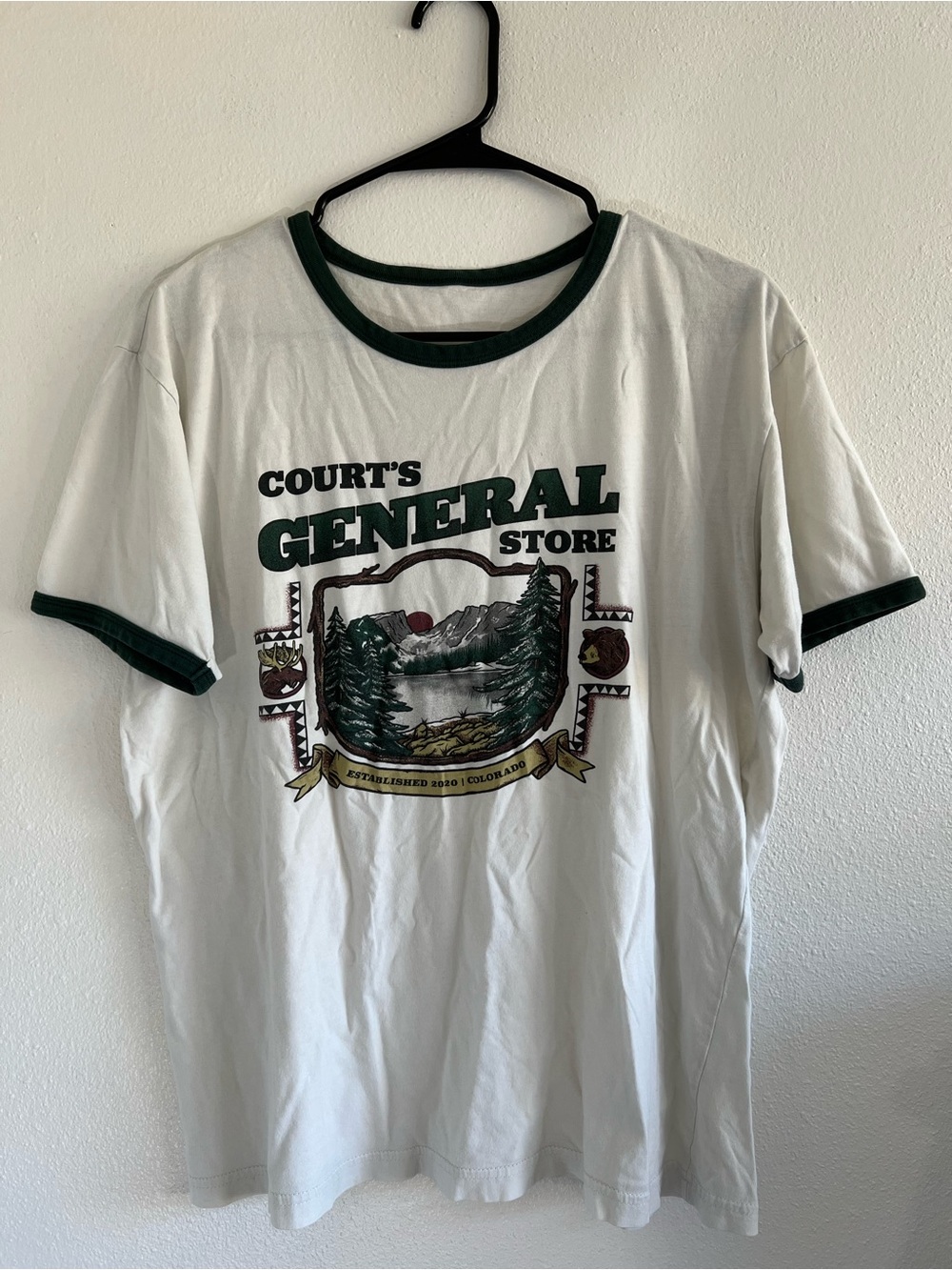 Women's White Ringer Tee with Green Trim